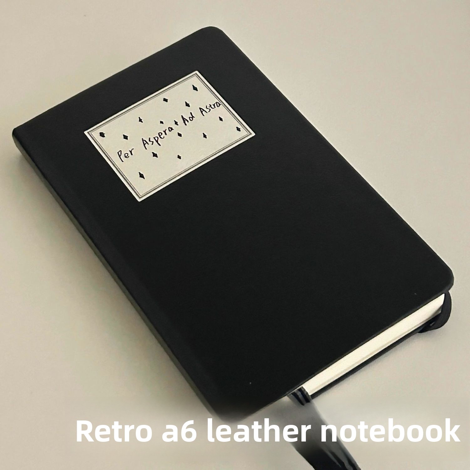 Vintage Leather Journal Notebook - ヴィンテージA6ブラックレザージャーナル、高級感のある厚手の無地ページ、学生用日記ノート文具