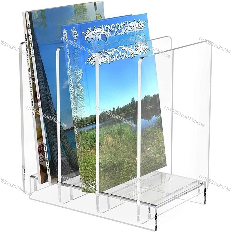 Clear Acrylic Book Stand Holder - 透明アクリル製マガジンホルダーとファイルオーガナイザー、卓上スタンドラック、テーブル上、バインダー、郵便物、書籍、ビニール用