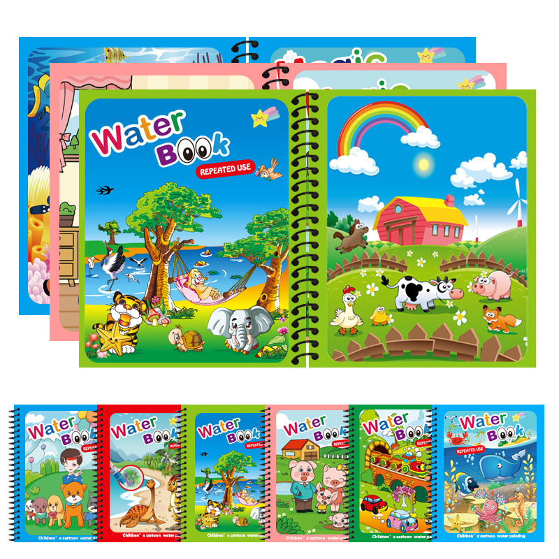 モンテッソーリ-子供向けの再利用可能な塗り絵,魔法の水絵,幼 - Reusable Water Magic Coloring Book のレビューと価格
