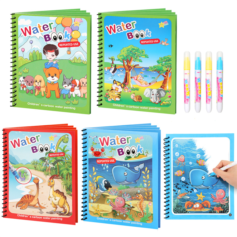 モンテッソーリおもちゃ 再利用可能なぬり絵 魔法の水描画ブッ - Reusable Water Magic Coloring Book のレビューと価格